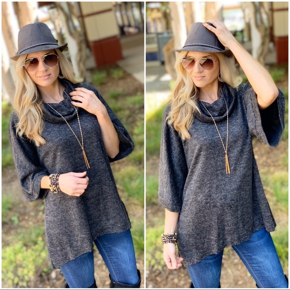 Infinity Raine Tops - ✨LAST ONE✨Charcoal cowl neck sweater